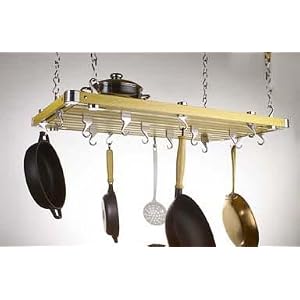 Pot Rack: Wood Rectangle Ceiling Rack