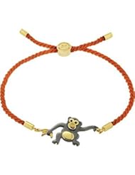 18K Vermeil Gold (mischief) Red Satin Cord Brc & Ark Monkey With Box And Card