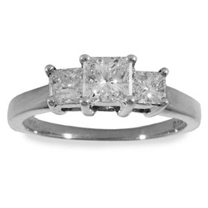 1 Carat Three Stone Princess-Cut Diamond 14k White Gold Engagement Ring