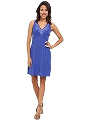 V-neck Jersey/Linen Embroidered Cutout Empire   Waistline  Dress