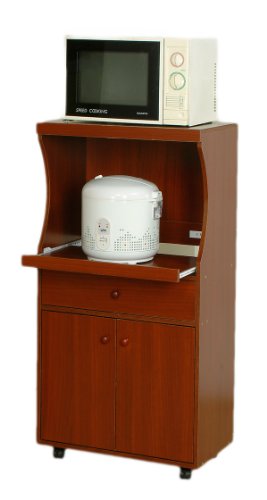 ABC Microwave Kitchen Cart with Pull Out Tray and Electrical Socket Cherry Finish