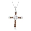 Stainless Steel Cable Cross Pendant with Brown Plating, 22''