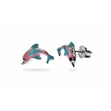 Pink and Blue Diving Dolphin Kid's Stud Earrings