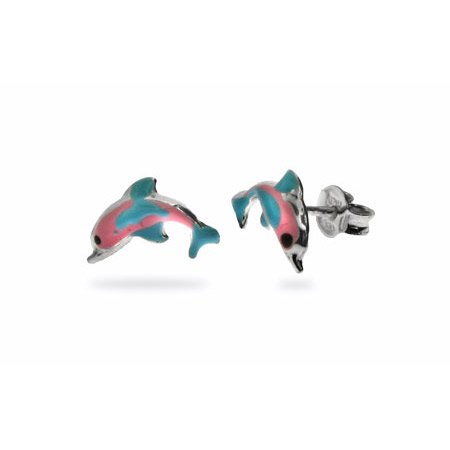 Eve's Addiction Pink and Blue Diving Dolphin Kid's Stud Earrings