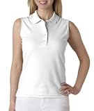 High Quality Cross Creek Ladies' Sleeveless Pima Pique Polo - White