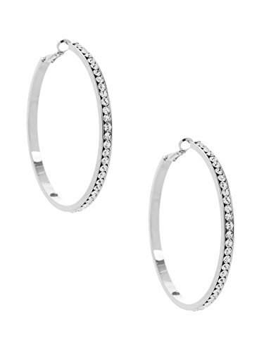 G by GUESS Women's Large Silver Rhinestone Hoop Earrings