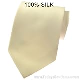 Mens Solid Color Cream Ivory Silk Necktie