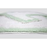 2 Piece 100% Cotton Bath Mat Set in White/Green