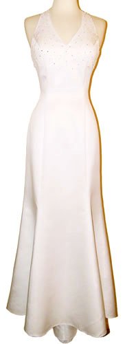 Bridal Satin Beaded Halter Gown Holiday Wedding Dress