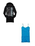 Brand New Aeropostale Black Aero Bling Tunic Hoodie and Friction (Blue) Solid Lace Camisole Top - Juniors' Size