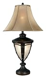 Kenroy Homes Ribbon and Reed Table Lamp with Caramel Malt Finish and a Gold Fabric Bell Shade with Gold Lining