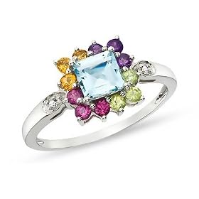 1 Carat Multi-Gemstone and Diamond 14K White Gold Ring by Ice.com