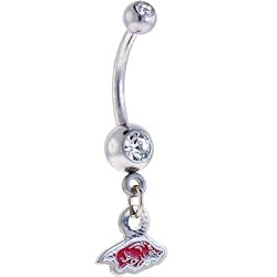 Ncaa Arkansas Razor Backs Double Crystalline Gem Belly Ring