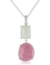 Sterling Silver Pink Sapphire and Green Sapphire Pendant Necklace, 18"