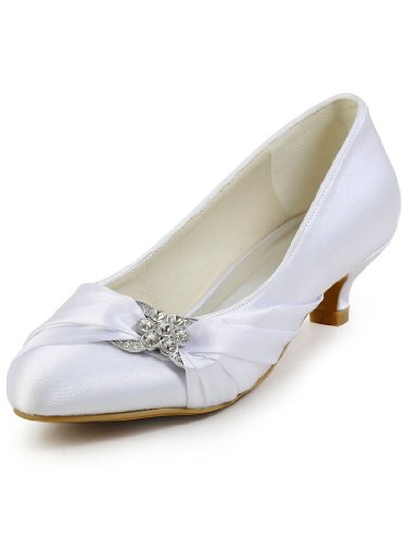 ElegantPark EP2006L Women's Comfortable Closed Toe Low Heel Rhinestones Ruched Satin Wedding Bridal Shoes