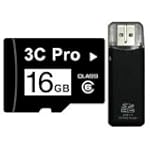 3C Pro 16GB 16G microSD microSDHC Memory Card Class 6 with SD Adapter and USB Card Reader - 3C_TF16G_C6R3 - Bulk