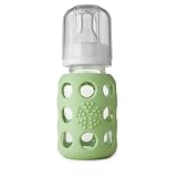 Lifefactory Glass Baby Bottle with Silicone Sleeve, Spring Green, 4 Ounce