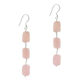 Sterling Silver .925 Genuine Rose Quartz 3 Stone Nugget Dangle Bead Earrings by SilverSpeck.com