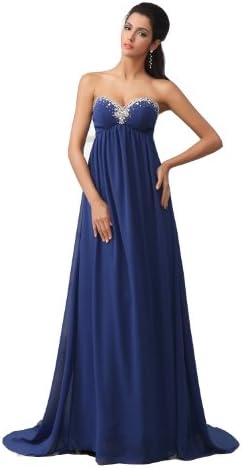 Winey Bridal Royal Blue Empire Crystal Sweatheart Long Chiffon Evening Dresses (16W)