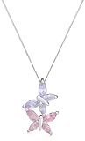 Silver Ladies P3398 Two Butterfly Pink and Lavender Cubic Zirconia Pendant