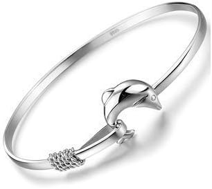 Beautiful Sterling Silver Plated Bangle Slim Bracelet with Hook Dolphin Accent -B00E9NAEUA