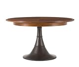 American Perspective#153; Round Metal Base Dining Table Beeswax Cherry