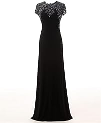 Floor Length Beaded Open-Back Fit-and-Flare Tulle Short Sleeves Evening Dress/Pageant Dress/Prom Dress 