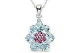 6 1/2 Carat Rhodolite Garnet and Blue Topaz Sterling Silver Pendant w/Chain