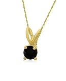 Gold Overlay Sterling Silver 4mm Round Sapphire Pendant w/ Light Rope Chain, 18