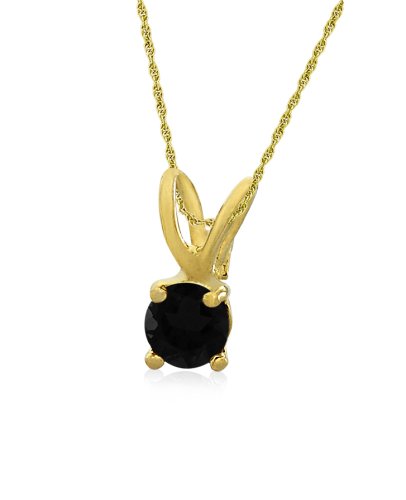 Gold Overlay Sterling Silver 4mm Round Sapphire Pendant w/ Light Rope Chain, 18