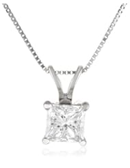 IGI Certified 18k Gold Princess Cut Diamond Solitaire Pendant Necklace (3/4 cttw, H-I Color, SI1-SI2 Clarity), 18"