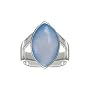 Sterling Silver Large Open Band Marquis Shaped Blue Lace Agate Ring