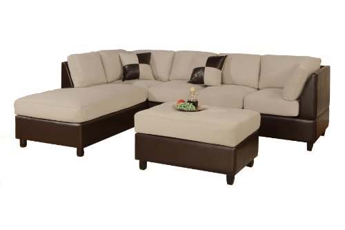 Bobkona 3-Piece Hungtinton Sectional Sofa Set with Ottoman Reversible in Mushroom Color
