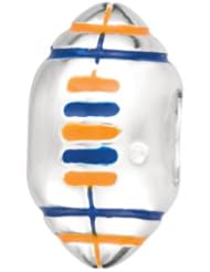 925 Sterling Silver Orange, Blue Enamel Football Bead For Chamilia, Pandora, Biagi, Personality, Reflections And More Charm Bracelets