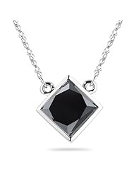 0.23-0.28 Cts of 3 mm AA Princess Black Diamond Solitaire Pendant in 14K White Gold