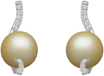 9 mm Golden South Sea Cultured Pearl and 0.15 carat total weight diamond accent Earring in 14KT White Gold