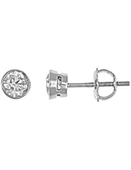 Round Brilliant Cut Diamond Stud Earrings Bezel Set 14k White Gold (1/2 Carat, SI Clarity, F Color)