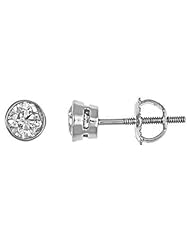 Round Brilliant Cut Diamond Stud Earrings Bezel Set 14k White Gold ( 0.67 Carat, SI Clarity, G/H Color)