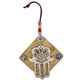 Alef Judaica HAMSA906 Hanging Cut Out Hamsa with Jerusalem Stone and Blue Stones on Side