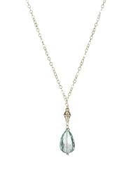 Blue Topaz Faceted Pear Drop Pendant Necklace on Chain Necklace, 18"