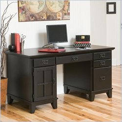 Home Styles Arts   Crafts Pedestal Desk is constructed of hardwood solids with engineered wood in a rich multi-step Ebony Finish.  Features include four easy glide drawers, center drawer drops down to accommodate a keyboard tray, ...