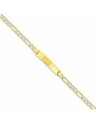 Genuine 14K Yellow Gold Pave Figaro Id Bracelet 7 Inches 100% Satisfaction Guaranteed.