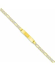 14K Gold Pave Figaro ID Bracelet 7 Inches