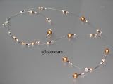 2-Strang-Perlenkettekette in edlem Desigen - filigrane Verarbeitung - ausdrucksstarke Wirkung - Schimmernde Glasperlen und funkelnde Swarovski Kristalle auf Stahlseide gefaedelt - Laenge halsnah 42 cm, Laenge 105cmVerlaengerungskette 5 cm, Nickelfrei - Farbe silber / braun / topaz