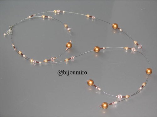 2-Strang-Perlenkettekette in edlem Desigen - filigrane Verarbeitung - ausdrucksstarke Wirkung - Schimmernde Glasperlen und funkelnde Swarovski Kristalle auf Stahlseide gefaedelt - Laenge halsnah 42 cm, Laenge 105cmVerlaengerungskette 5 cm, Nickelfrei - Farbe silber / braun / topaz