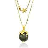 18K Gold over .925 Sterling Silver Starfish Claw Pendant with 16mm Tahitian Color Shell Pearl on 30 1.5mm Bead Chain