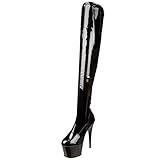 Women's Glossy BlackThigh High Back Lace Up Boots with 7 Inch Stiletto Heel Size: 7