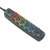 NEW - SmartSockets Color-Coded Strip Surge Protector, 6 Outlets, 8ft Crd - 62144
