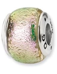 Pink Luminecent Dichroic Handmade Glass Charm for 3mm Charm Bracelets