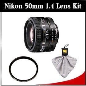 Nikon 50mm f/1.4D AF Nikkor Lens Kit, w/ 5 Year U.S.A. Warranty with Tiffen 52mm UV Glass Filter, Nikon 8072 Microfiber Cleaning Cloth